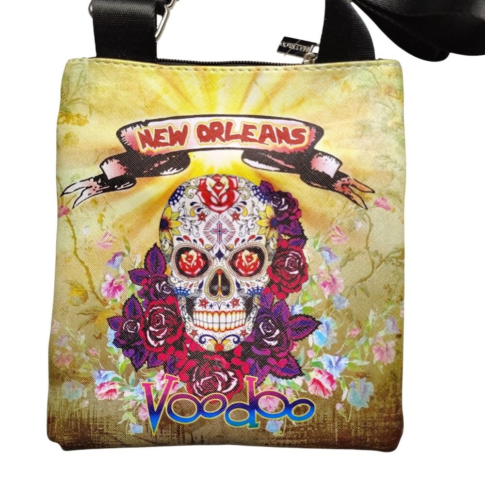 New Orleans Voodoo Crossbody Bag With Adjustable Strap and Sugar Skull Design - Picture 2 of 6
